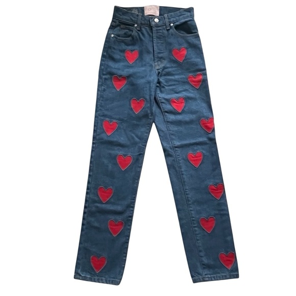 Revice Denim Hearts Embroidered Jeans Sz 24 Like New Condition Made in LA - Picture 1 of 7
